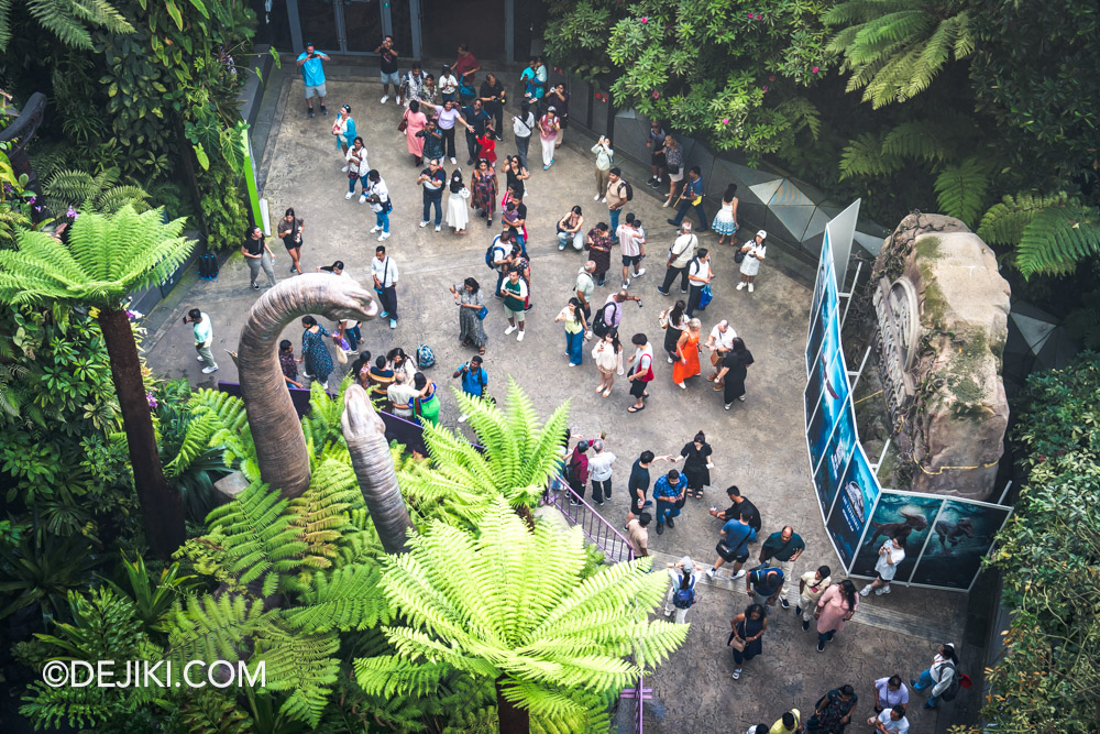 Gardens by the Bay Cloud Forest featuring Jurassic World The Experience sneak peek Brachiosaurus Falls aerial view