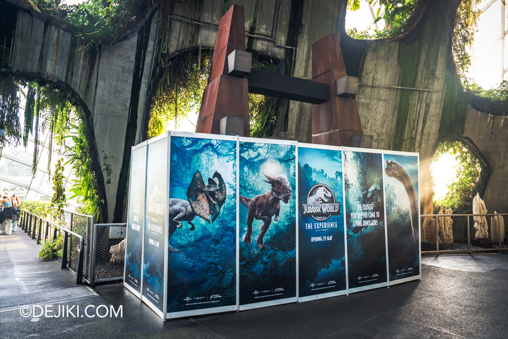 Gardens by the Bay Cloud Forest featuring Jurassic World The Experience sneak peek Jurassic Park Classic Gates at Level 4 Crystal Mountain area