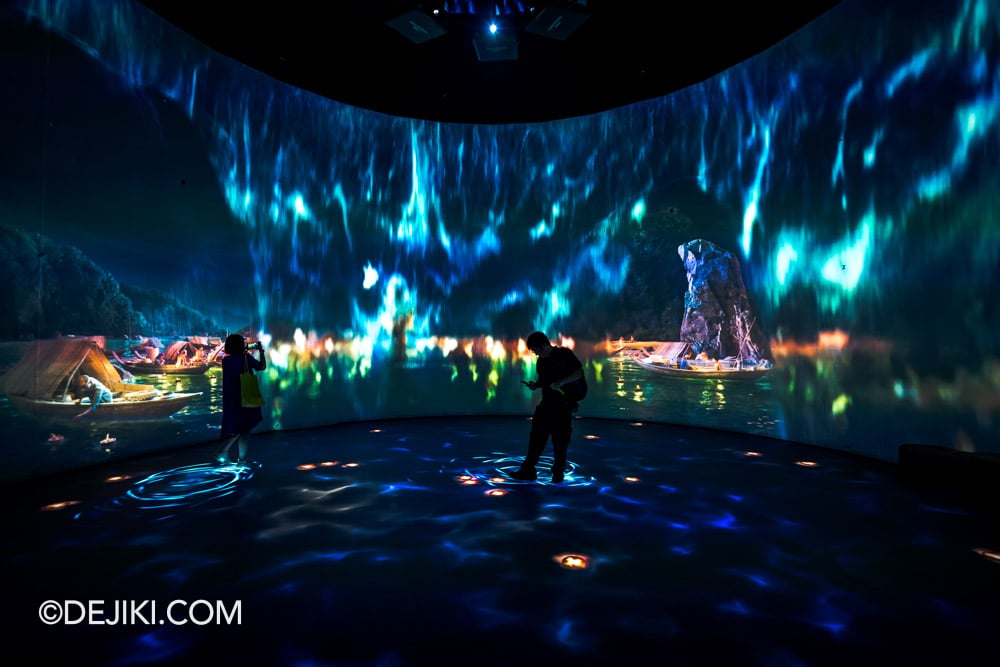 Singapore Odyssea at National Museum of Singapore 16 Immersive Interactive Waterfall shimmering curtains part to show scenes