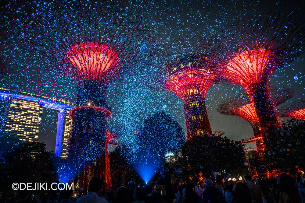 Southeast Asian debut of SPARK at Gardens by the Bay Singapore Red Supertrees and Blue Light Sparks