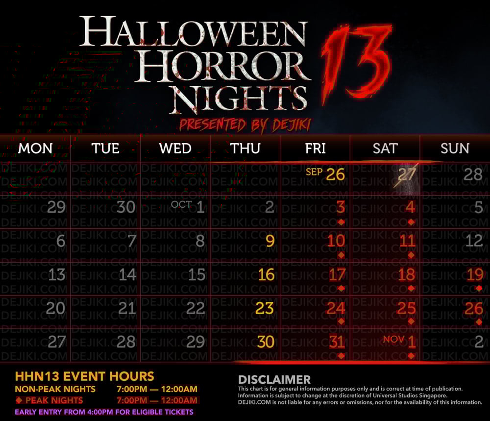 Universal Studios Singapore Halloween Horror Nights 13 2025 HHN13 Calendar v2
