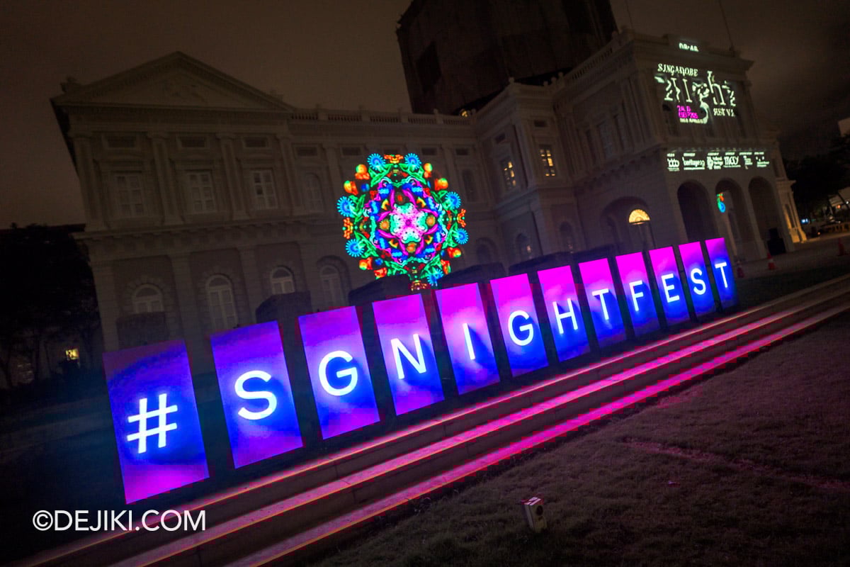 Singapore Night Festival 2025 Hashtag sculpture at the National Museum of Singapore