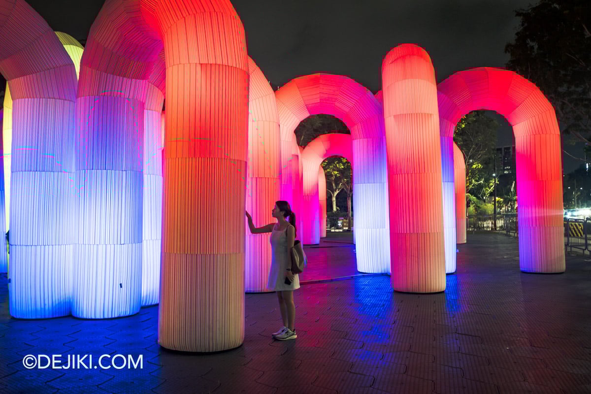Singapore Night Festival 2025 Highlight Experience Sky Castle solo woman pressing inflatable arch