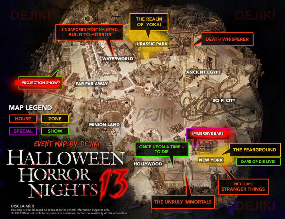 Universal Studios Singapore Halloween Horror Nights 13 2025 HHN13 event map of haunted houses and scare zones