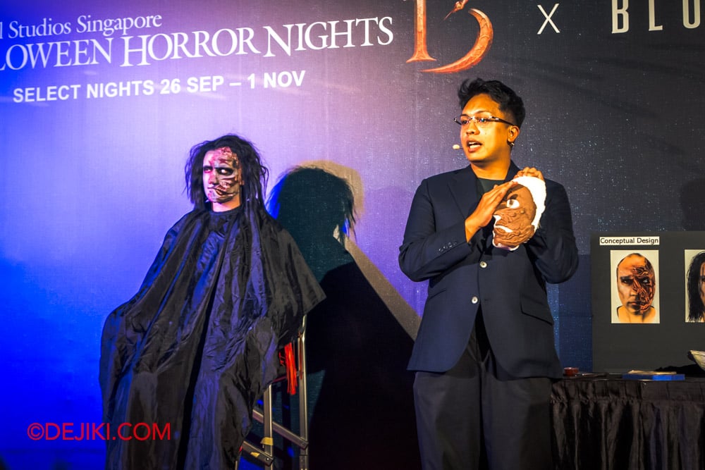 Universal Studio Singapore Halloween Horror Nights 13 Preview Creative Costuming special effects makeup demo Deen introduction with prosthetic mould