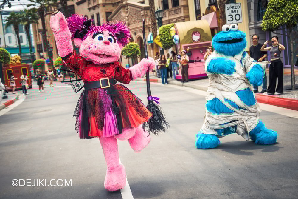 Universal Studios Singapore Day Halloween event 2025 Trick or Thrills Meet and Greet Sesame Street Abby Cadabby Cookie Monster on street