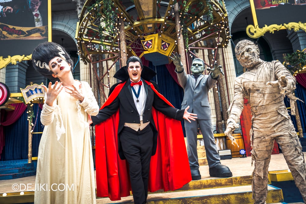 Universal Studios Singapore Day Halloween event 2025 Trick or Thrills Meet and Greet Universal Monsters Bride of Frankenstein Dracula Frankenstein Monster The Mummy hero
