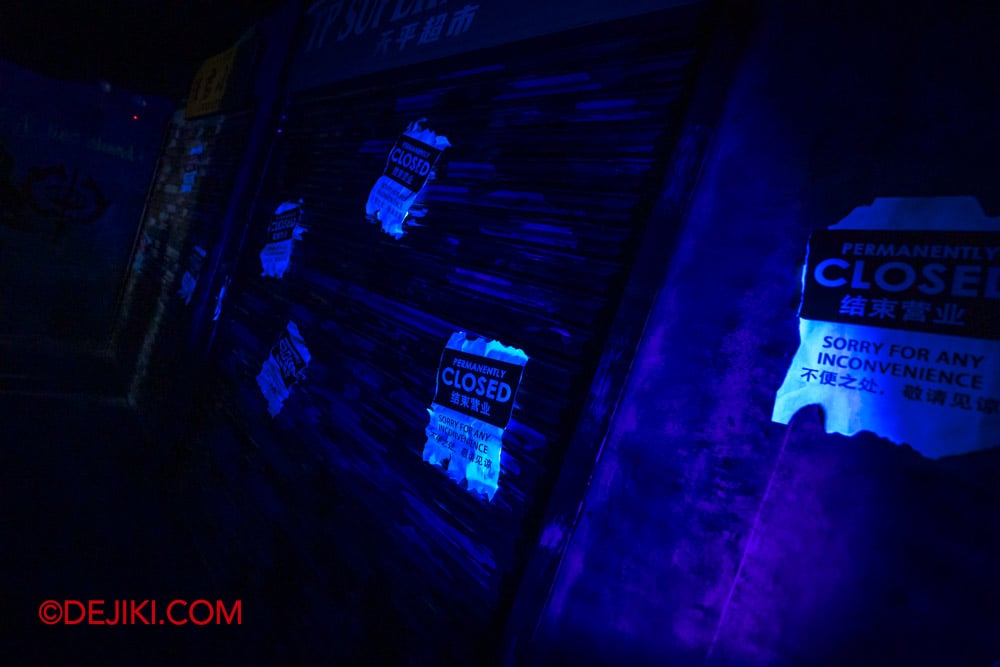 USS Halloween Horror Nights 13 Special Feature Haunted House Tour by Dejiki Singapore's Most Haunted Build to Horror 3 shuttered shops blue