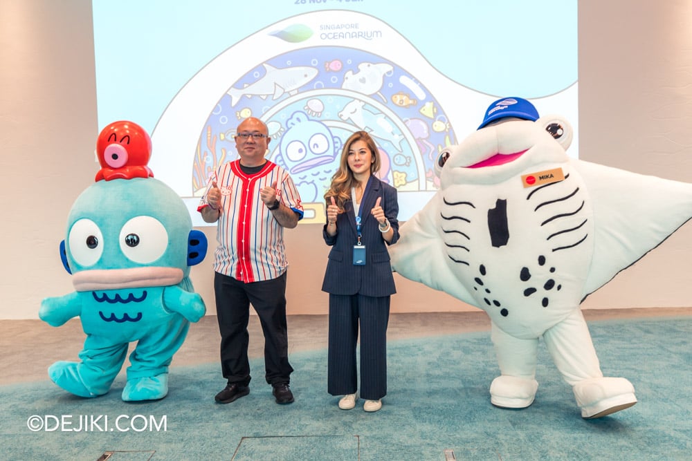 Singapore Oceanarium - Group photo with Hangyodon and Mika Manta with Kohei Imai, Chief Operating Officer, Sanrio SEA and Lam Xue Ying Singapore Oceanarium President Singapore Oceanarium Group photo with Hangyodon and Mika Manta with Kohei Imai Chief Operating Officer Sanrio SEA and Lam Xue Ying Singapore Oceanarium President