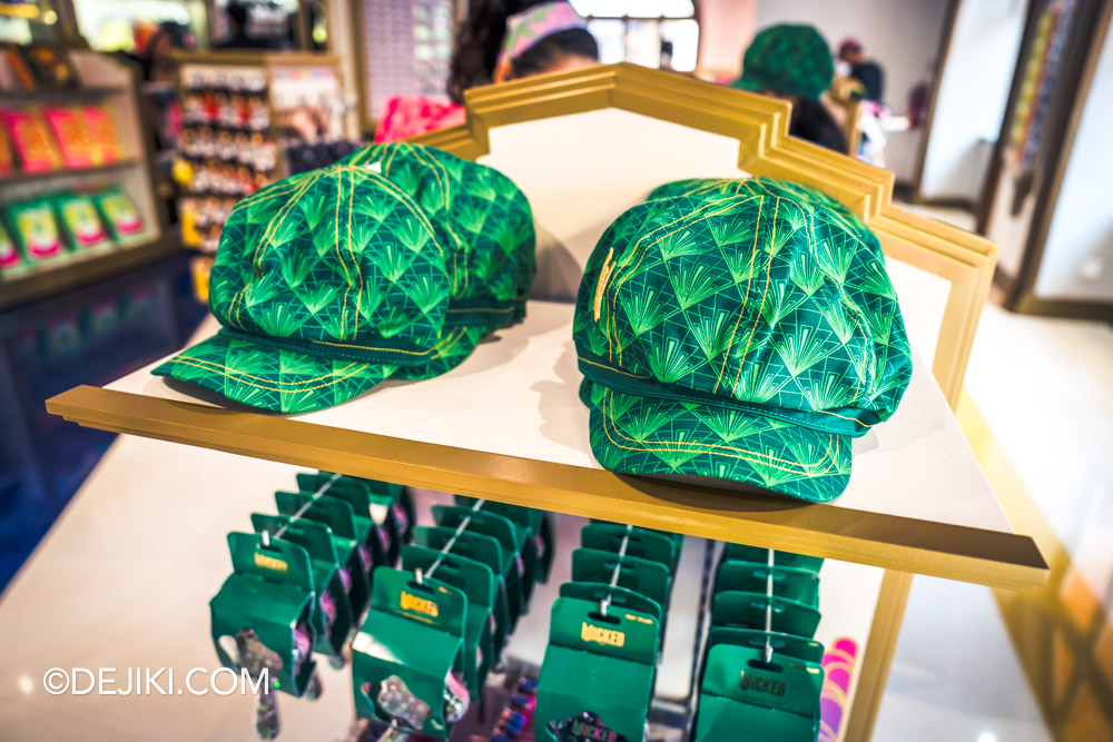 Universal Studios Singapore 2025 Wicked For Good event - Silver Screen Store with Wicked merchandise closeup pageboy cap Universal Studios Singapore 2025 Wicked For Good event Silver Screen Store with Wicked merchandise closeup pageboy cap