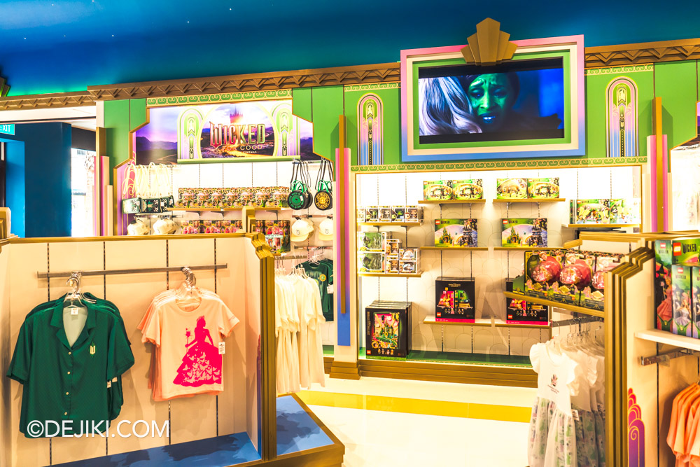 Universal Studios Singapore 2025 Wicked For Good event - Silver Screen Store with Wicked merchandise display shelves with LEGO sets Universal Studios Singapore 2025 Wicked For Good event Silver Screen Store with Wicked merchandise display shelves with LEGO sets
