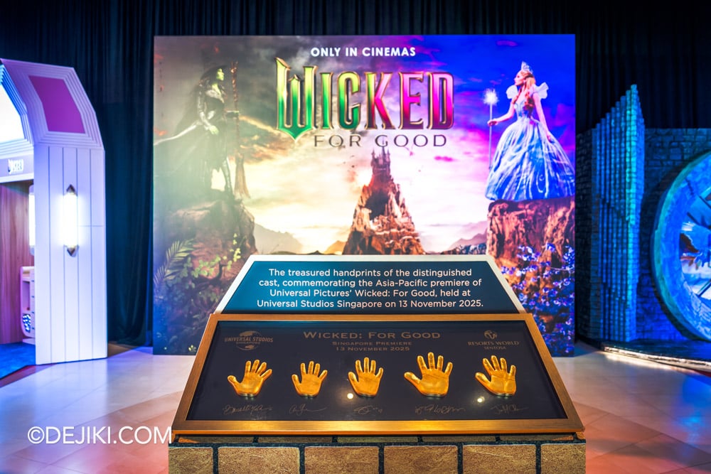 Universal Studios Singapore Wicked For Good The Wardrobe of Wicked A Curated Costume Display exhibition golden handprint Michelle Yeoh Ariana Grande Cynthia Erivo
