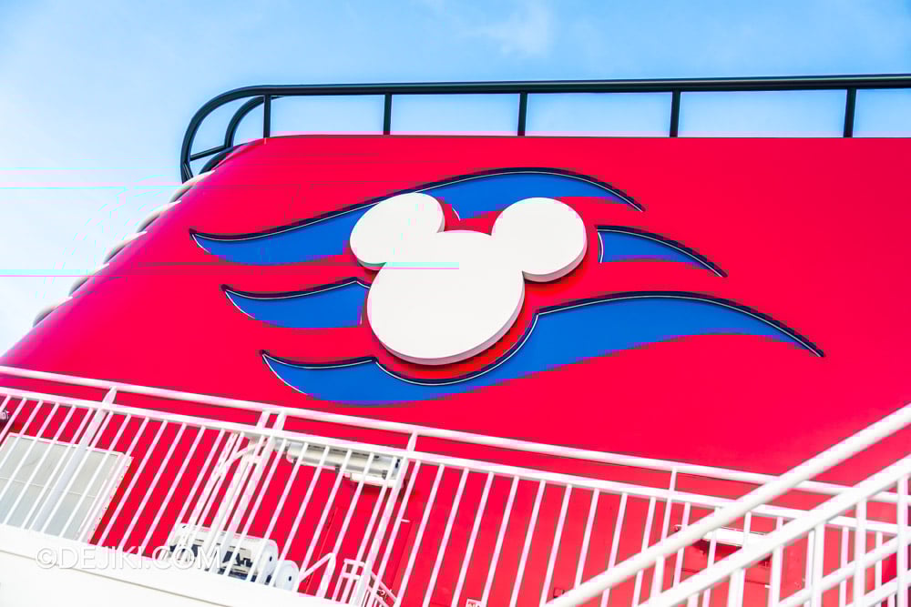 Disney Adventure Maiden Voyage Experience Trip Report and Review Disney Cruise Line Logo on Funnel Disney Adventure Maiden Voyage Experience Trip Report and Review Disney Cruise Line Logo on Funnel