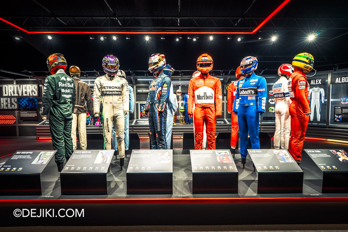 F1 The Exhibition Singapore - 6 Drivers and Duels Recent Era Suits and Helmets F1 The Exhibition Singapore 6 Drivers and Duels Recent Era Suits and Helmets