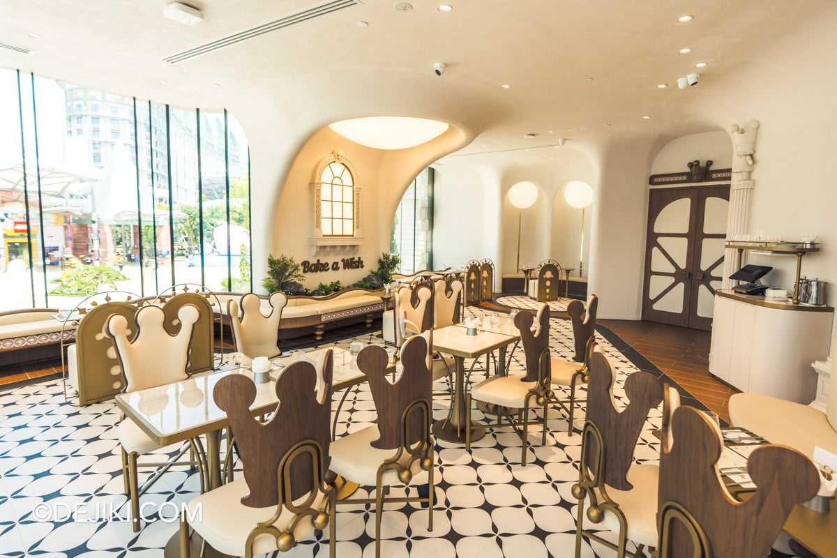 POP BAKERY Singapore at Resorts World Sentosa - Cafe Design Main Dining Area with Hidden MOLLY Crown and Skullpanda Details in Chairs Main dining area at POP BAKERY, with MOLLY crown silhouettes and SKULLPANDA motifs worked into the chairs