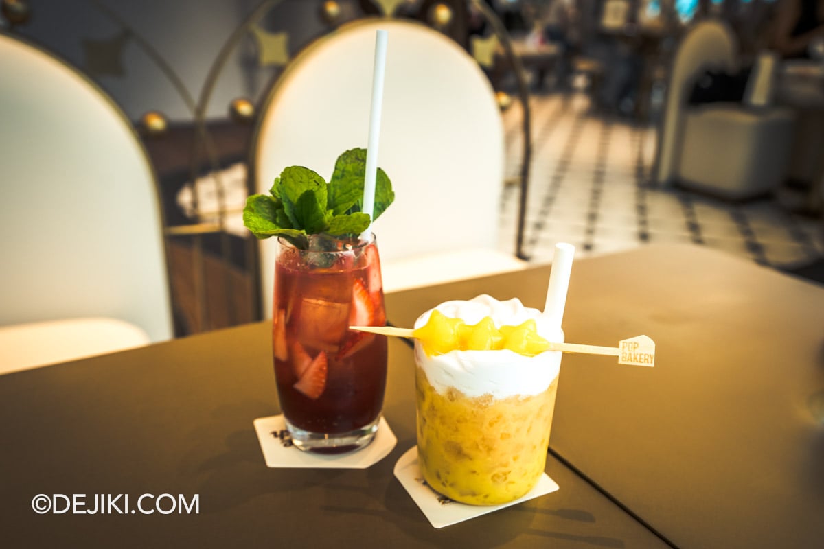 POP BAKERY Singapore at Resorts World Sentosa - Menu Showcase Berry Fizz and Twinkle Twinkle Mango Sago Berry Fizz and Twinkle Twinkle Mango Sago, two of the specialty beverages at POP BAKERY