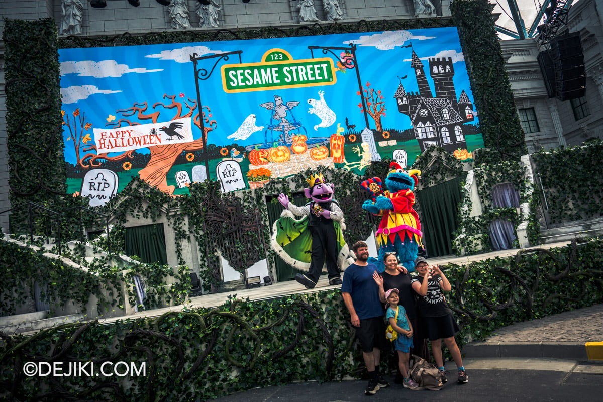 Universal Studios Singapore Day Halloween Trick or Thrills 2026 New York The Raveyard Daytime Sesame Street Halloween Edition The Count and Cookie Monster at The Raveyard Stage