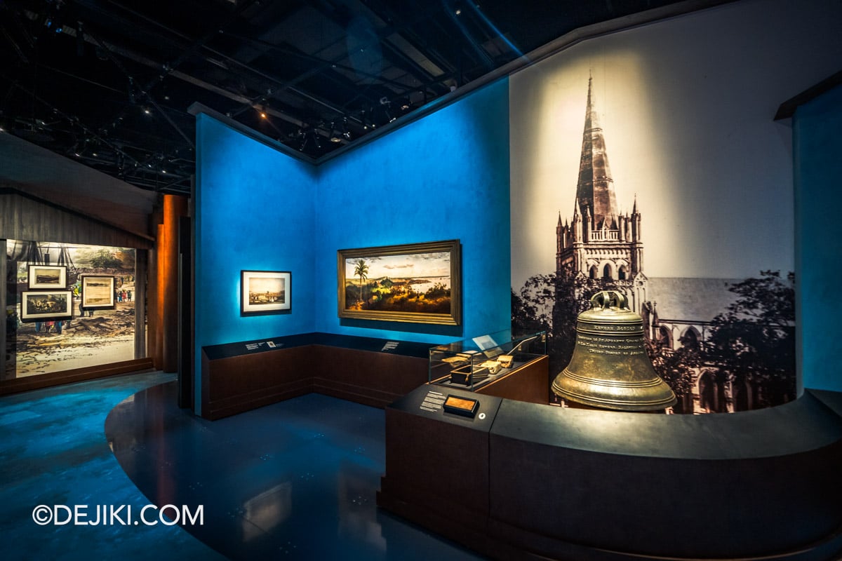 National Museum SG New Singapore History Gallery Reopening 2026 - 06 Colonial City Painting and Bell Display National Museum SG New Singapore History Gallery Reopening 2026 06 Colonial City Painting and Bell Display